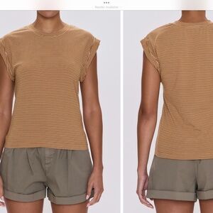 Women’s cotton blend cap sleeve top in dark rum stripe